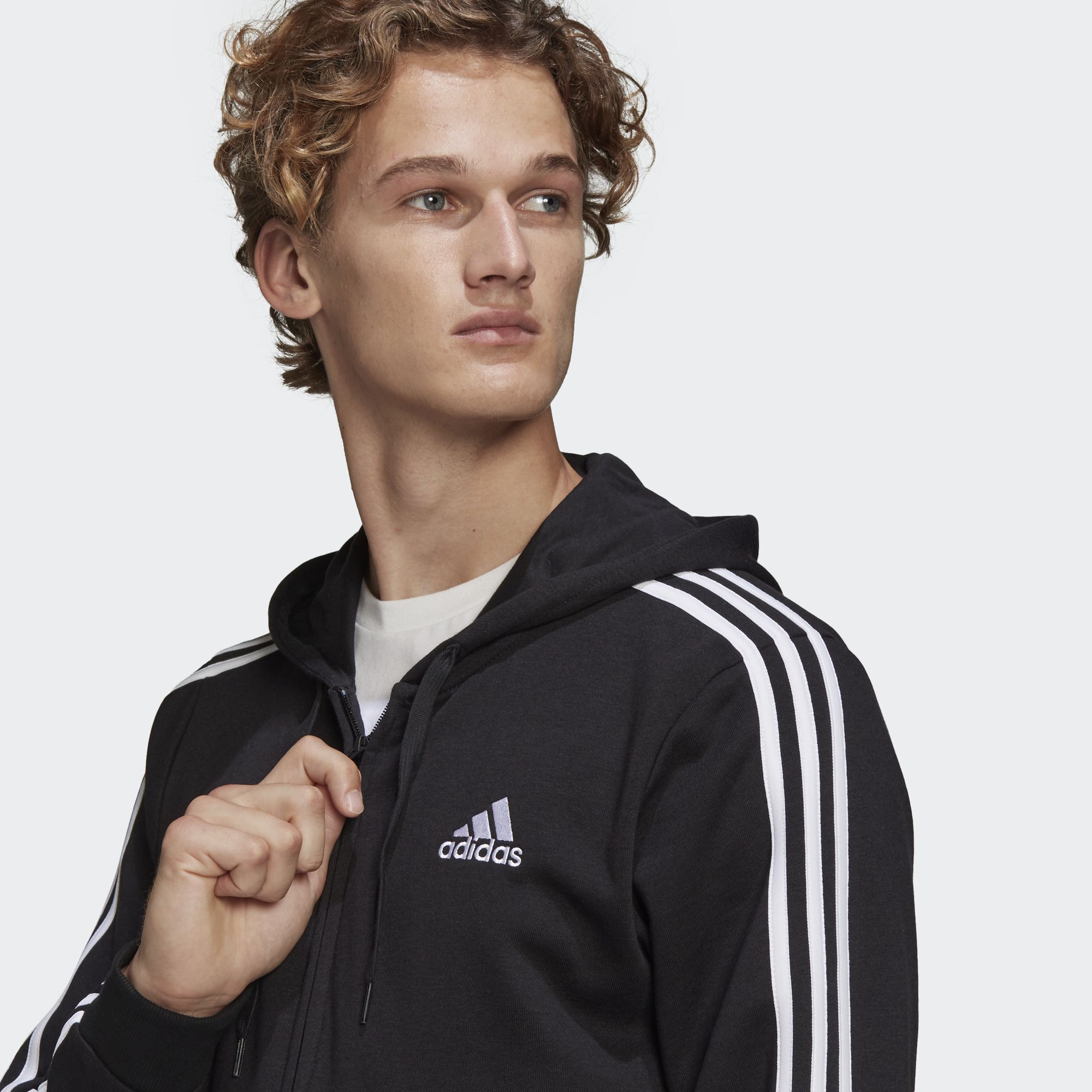 adidas NOT SPORTS SPECIFIC Essentials French Terry 3-Stripes Full-Zip Hoodie ผู้ชาย สีดำ GK9032