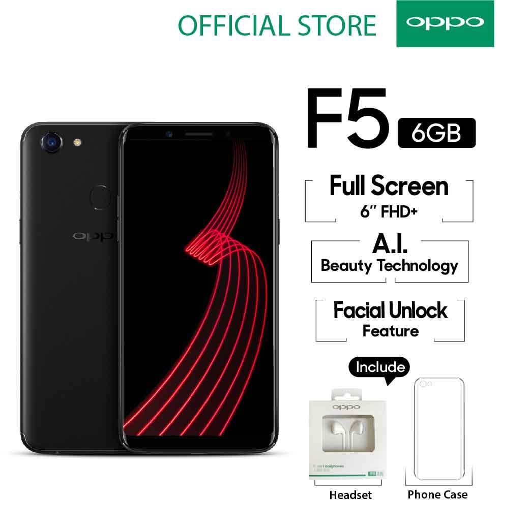 OPPO F5 SMARTPHONE 6GB/64GB Black A.I Beauty 20 MP (COD, Garansi Resmi OPPO, Cicilan tanpa kartu kredit, Cicilan 0%, Gratis Ongkir)