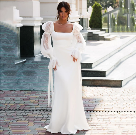 Jual Dress Wedding Puff Sleeve Terbaru 