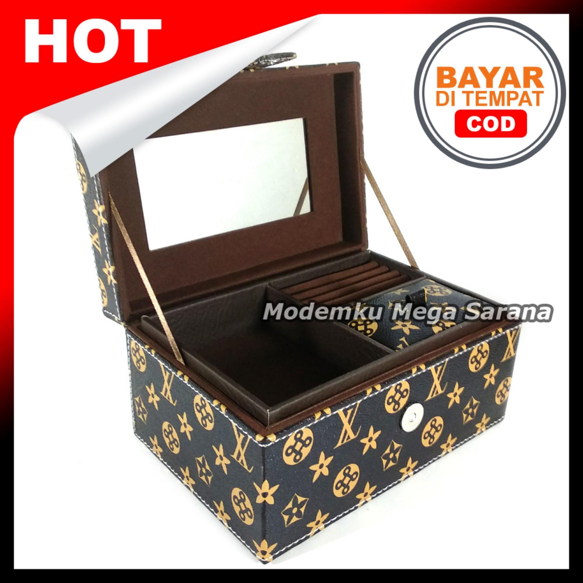 Kerajinan Jogja Kotak Box Perhiasan Kalung Gelang Cincin & Aksesoris 21x14x11 cm - Coklat Motif