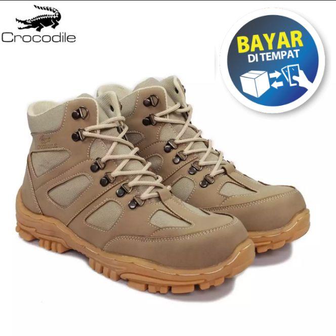 Sepatu Safety Boot Tinggi Pria Ujung Besi Crocodille Endure AthalaStore /Touring Hiking Proyek/Krem