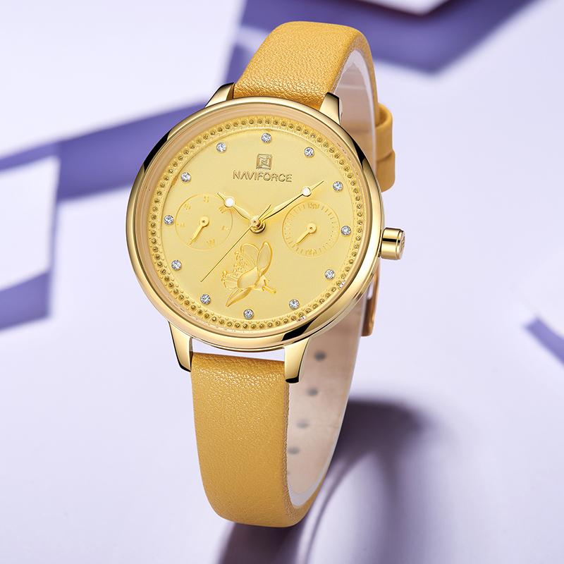 NAVIFORCE 5003 Jam Tangan Wanita Unggulan Merek Resmi Mewah Mode untuk Wanita Jam Tangan Kasual Wanita QUARTZ Jam Tangan Minggu & Tampilan Tanggal Tahan Air Kulit Gelang Jam