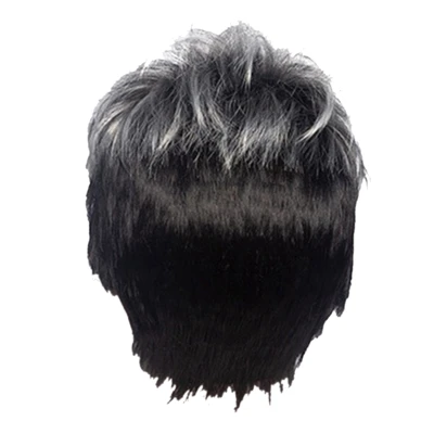 Men Short Straight Wig Ombre Grey Black Synthetic Wig for Male Hair Fleeciness Realistic Natural Toupee Wigs