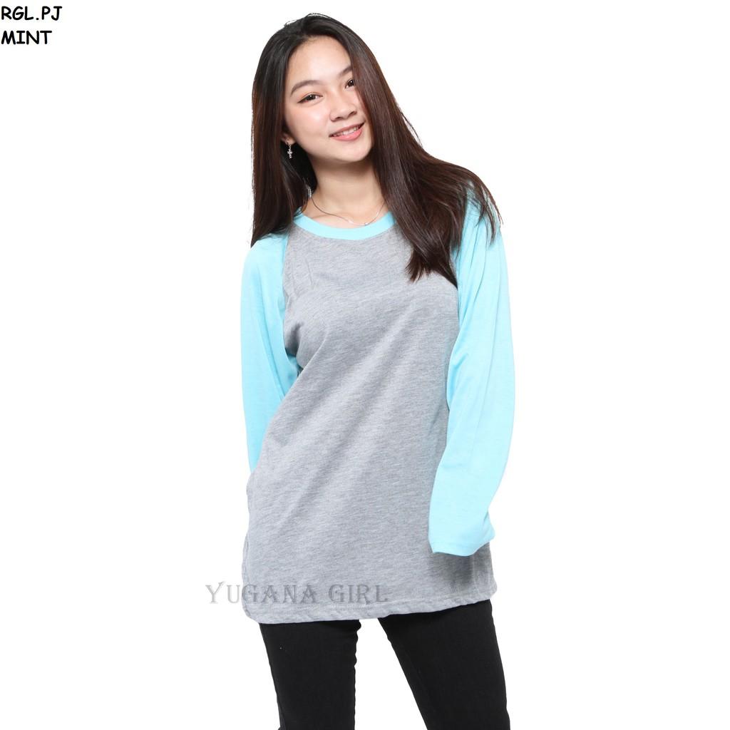 YUGANA - Baju Atasan Kaos T-Shirt Raglan Jumbo Lengan Panjang Murah Wanita/Cewek Kekinian RGL.PJ