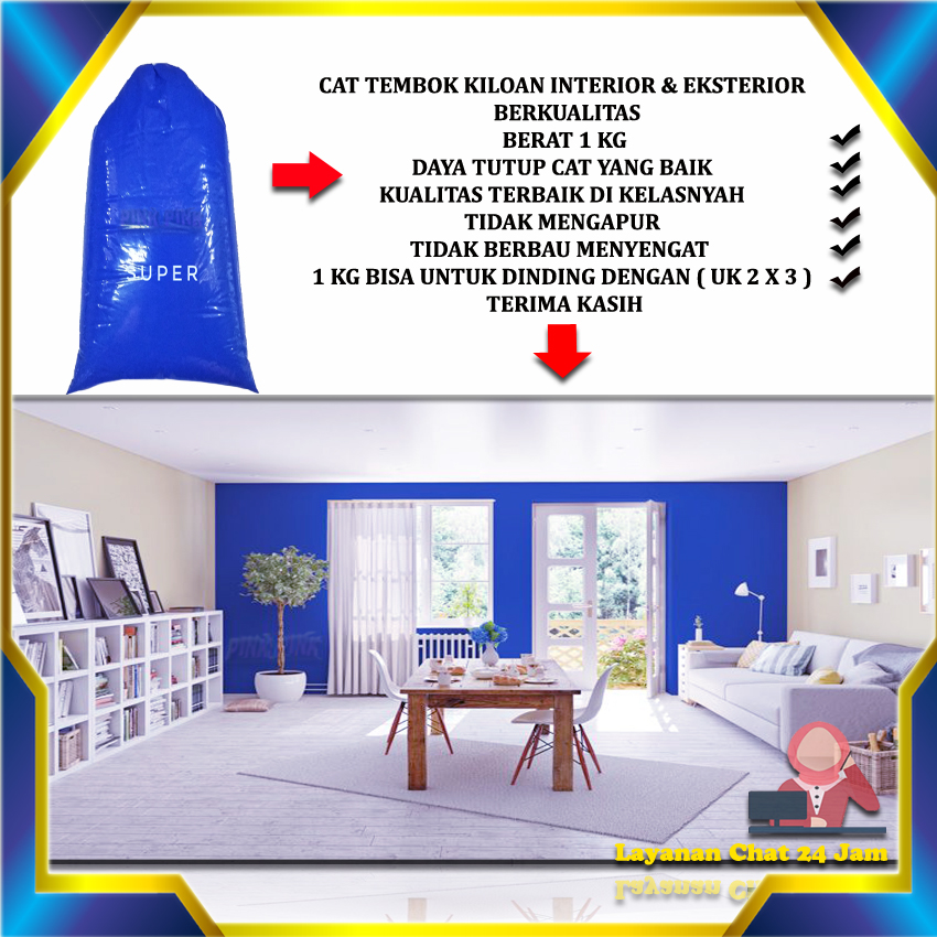 CAT TEMBOK KILOAN / CAT TEMBOK INTERIOR / CAT TEMBOK WARNA BIRU DONGKER