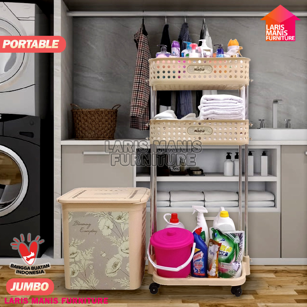 Naiba Laundry Basket Jumbo! Stainless Steel Rak Keranjang Baju