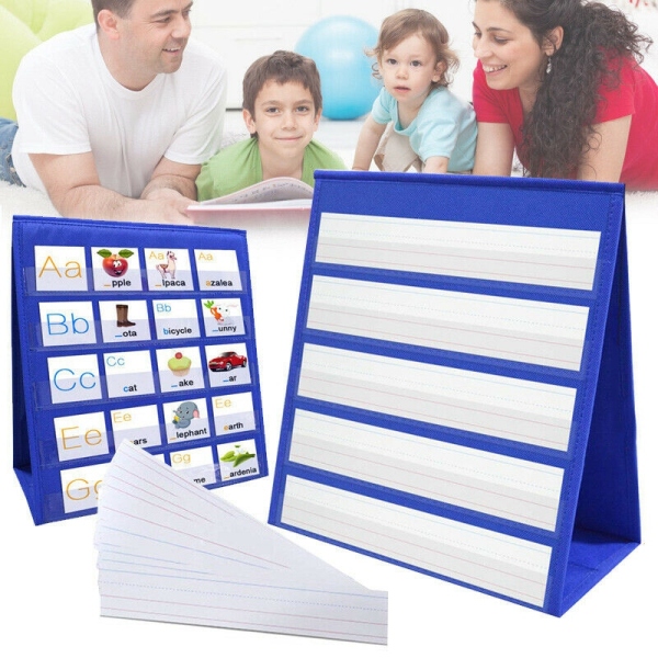 Desktop Pocket Chart Double-Sided and Self-Standing Mini Pocket Chart Stand for Individual or Small Group (43X 33cm)