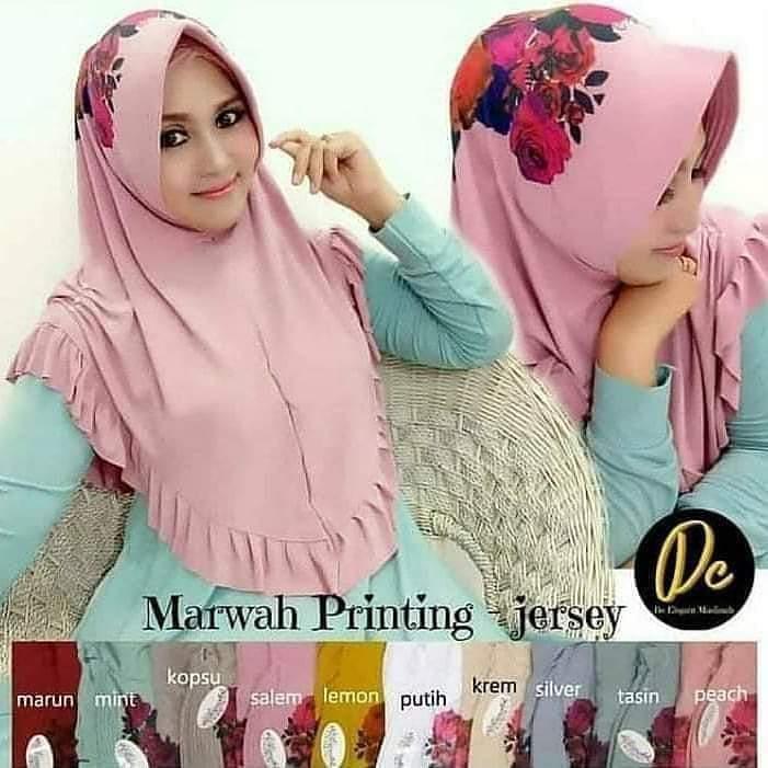 Jilbab Instan Printing Marwah /Jilbab Instan Printing Kombinasi Rempel Depan