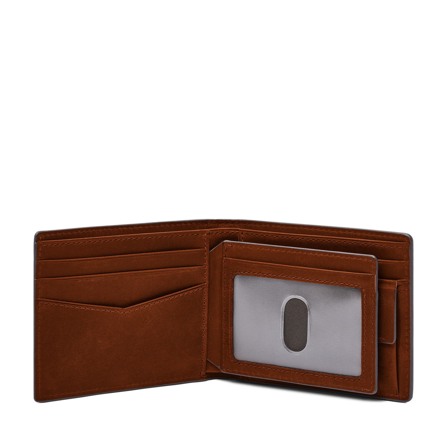 FOSSIL Everett Large Coin Pocket Wallet Bifold Brown - Dompet Pria