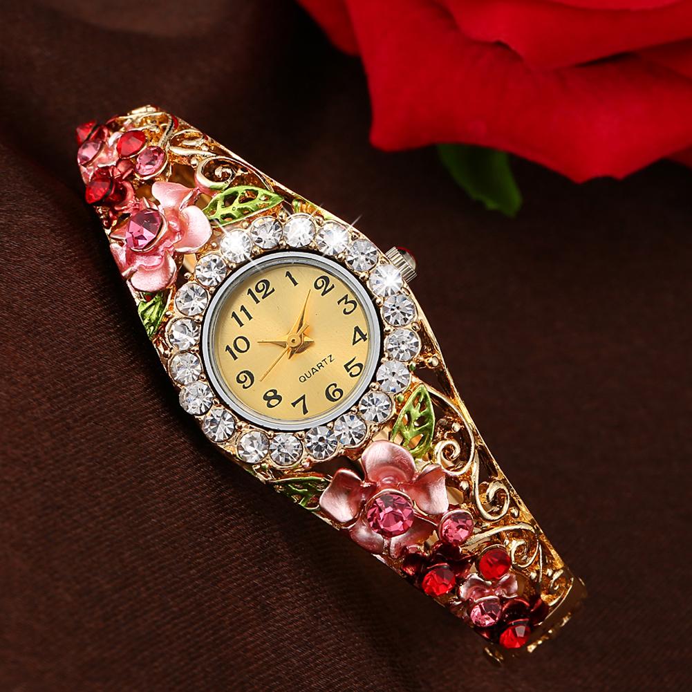 Jual Hot Fashion Berlapis Emas Diamond Bunga Renda Bersinar Jam Tangan NO.5