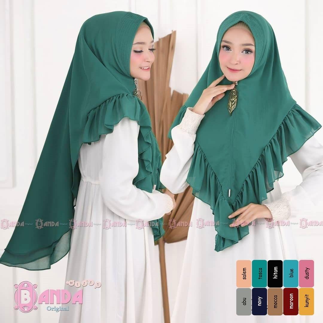 Khimar Banda Senja All Series Hijau Bottle Jilbab Motif / Khimar Layer / Jilbab Instan Murah / Hijab Indonesia