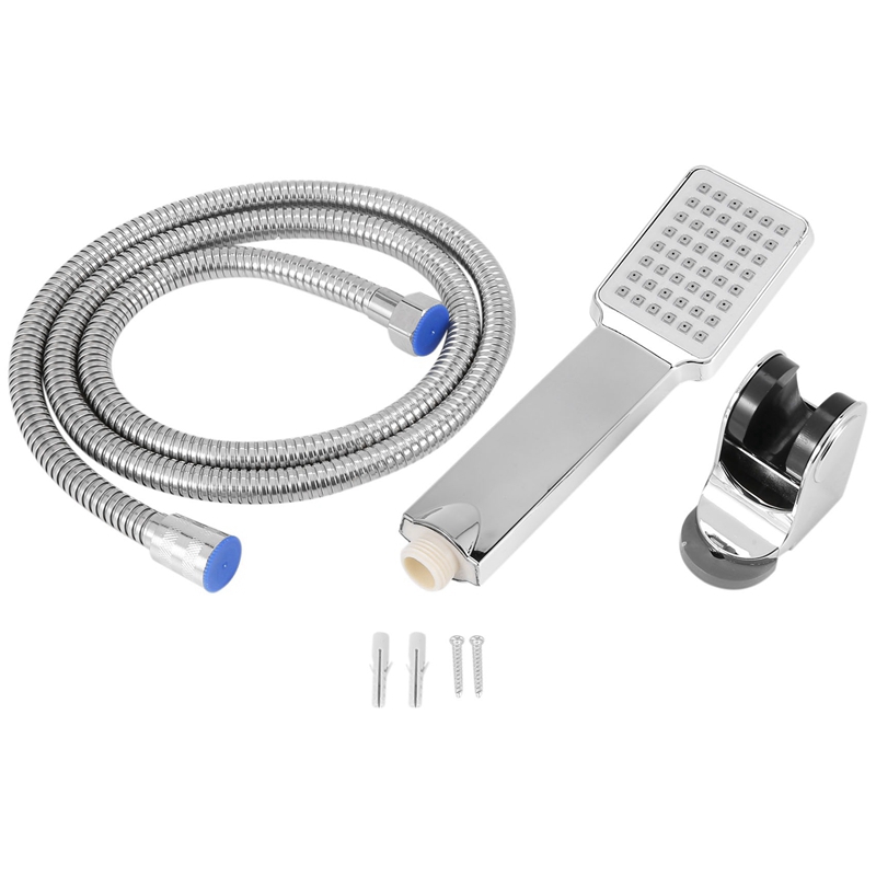 Square Handheld Shower Head +Holder+1.5M Stainless Steel Hose High
