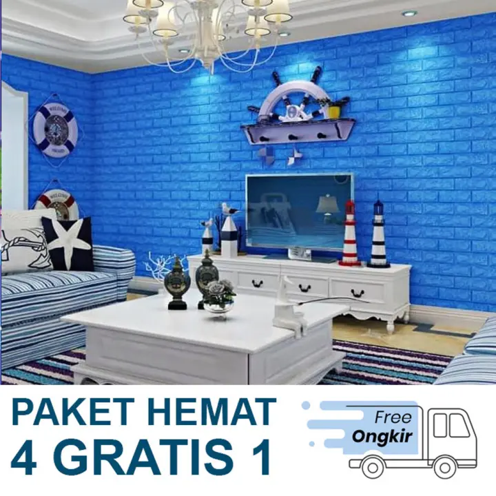 Homes Wallpaper Paket 5 Lembar Dinding Foam 3d Batu Bata Biru Size 70 X 77 Cm Bj01 Lazada Indonesia