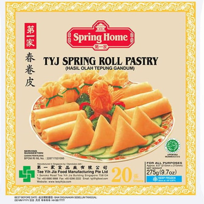 Spring Roll Skin Pastry 8.5" TYJ OS 275g kemasan asli BPOM dan Halal