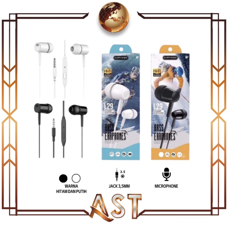 Headset Music L29 Audio hf Stereo Earphone Super Bass Warna