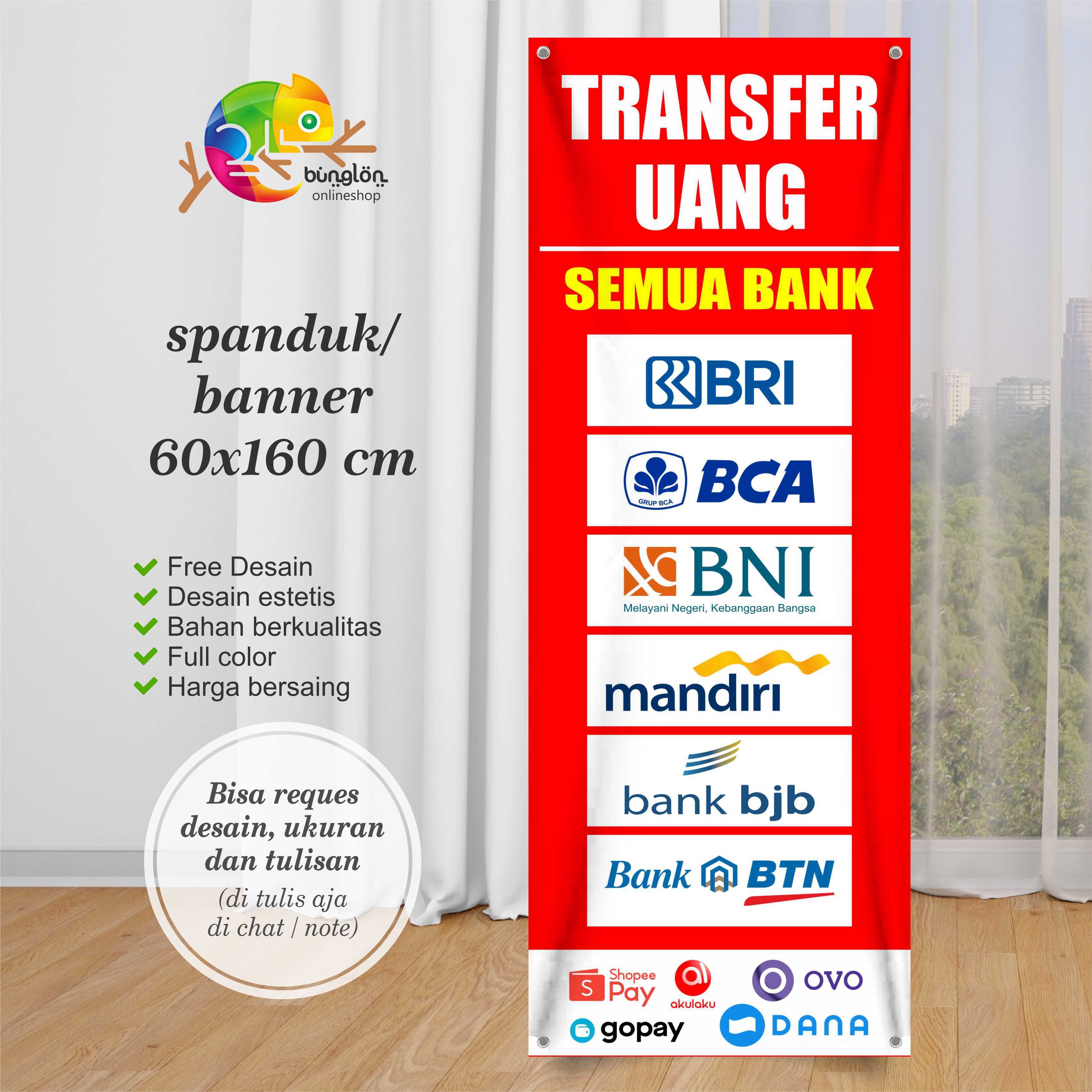 Spanduk Banner Transfer Uang Semua Bank custom desain Lazada Indonesia