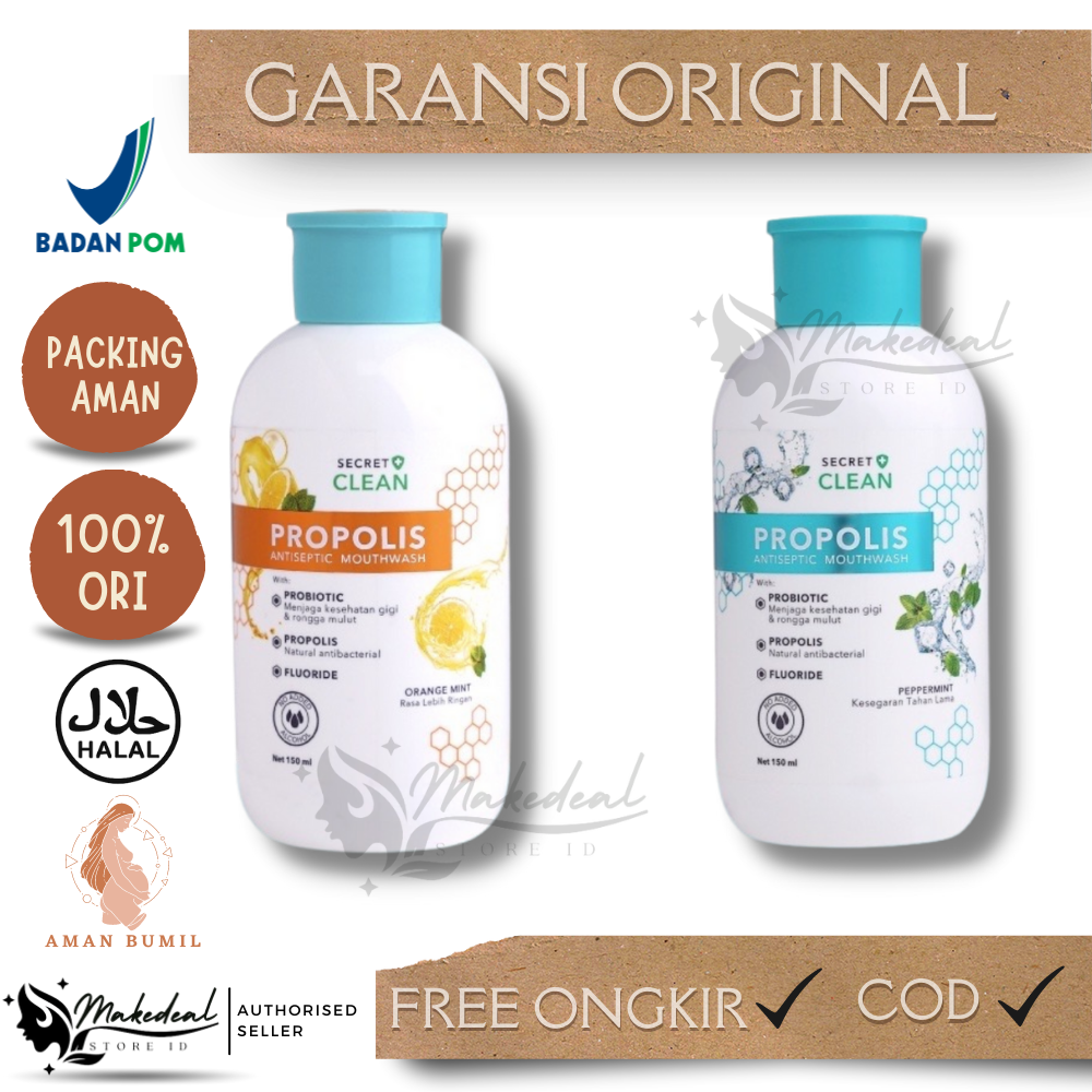 Secret Clean Propolis Antiseptic Mouthwash 150ml Peppermint dan Orange