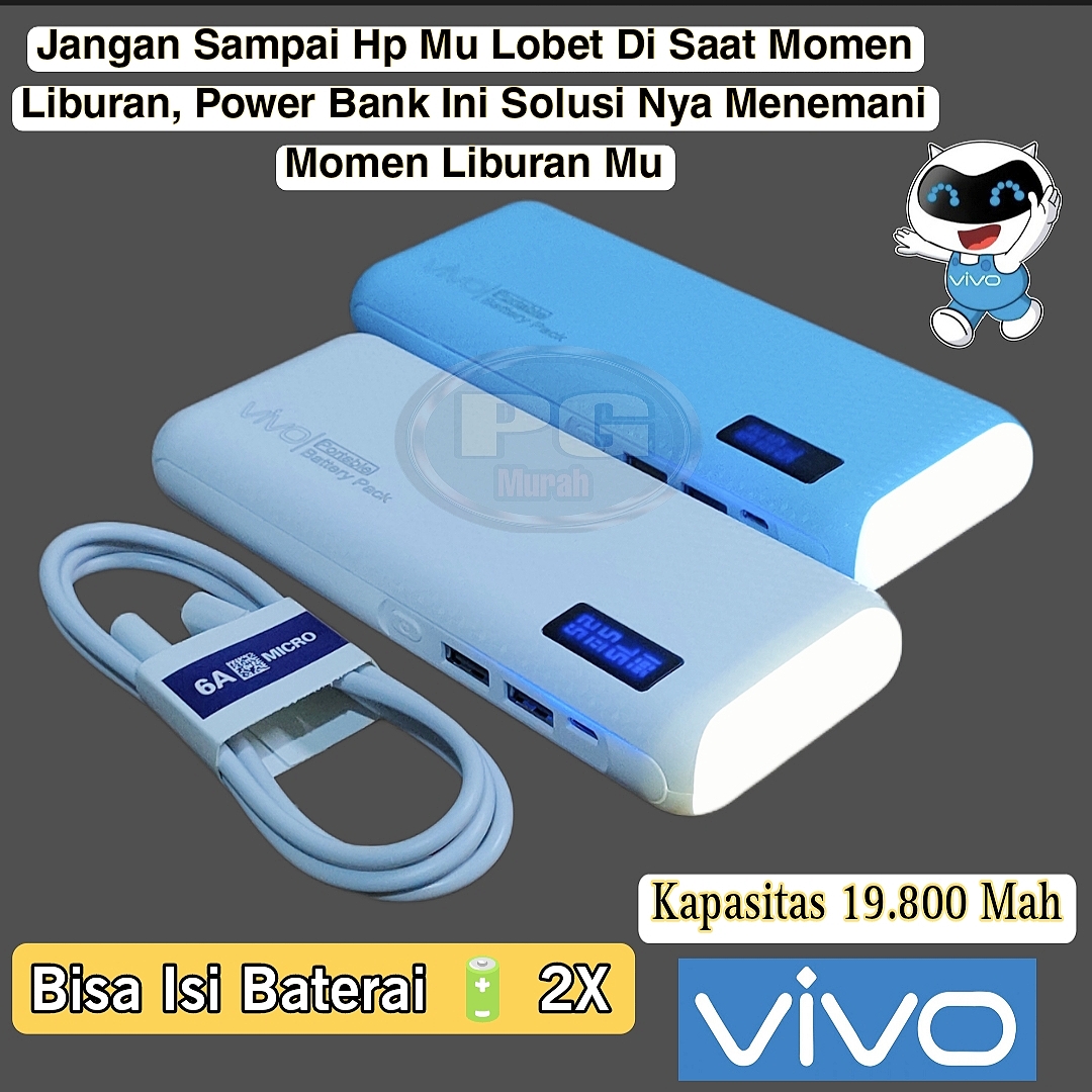 AMANAH GRATIS KABEL DATA !! POWER BANK VIVO 19800Mah PORT USB
