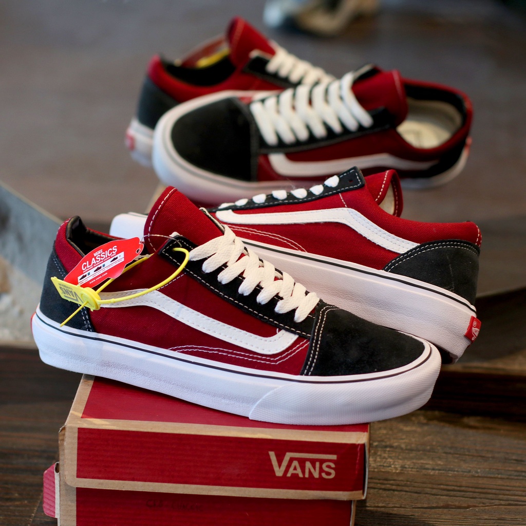 black white red vans