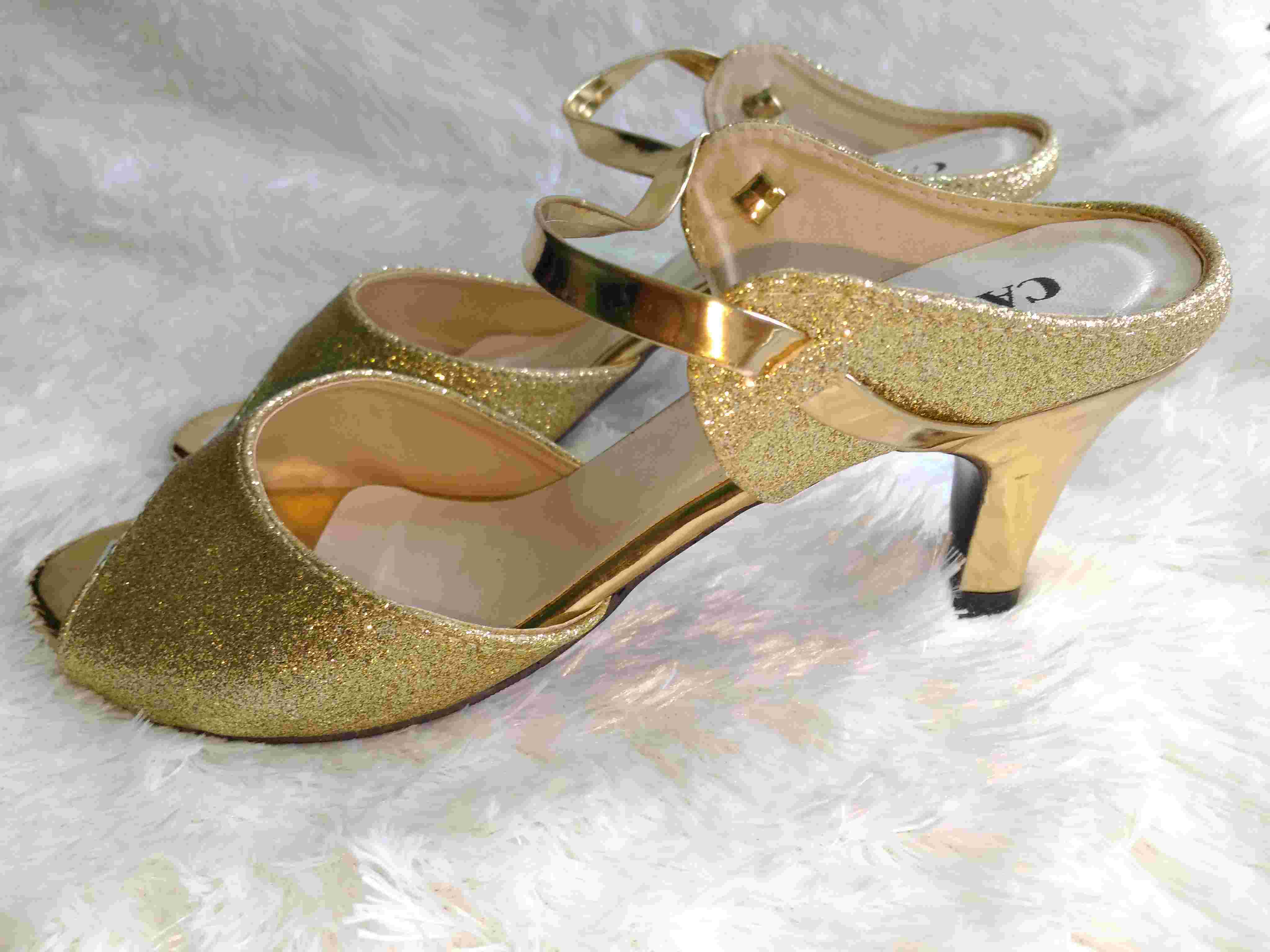 gold glitter platform heels