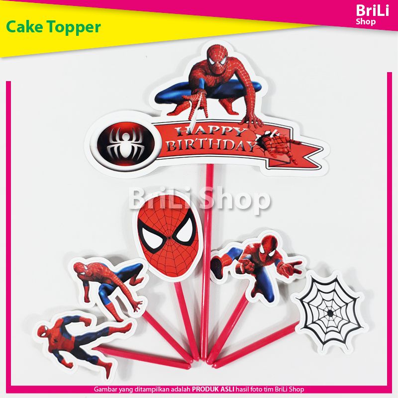 Cake Topper HAPPY BIRTHDAY Spiderman Hiasan Kue Ultah Ulang Tahun