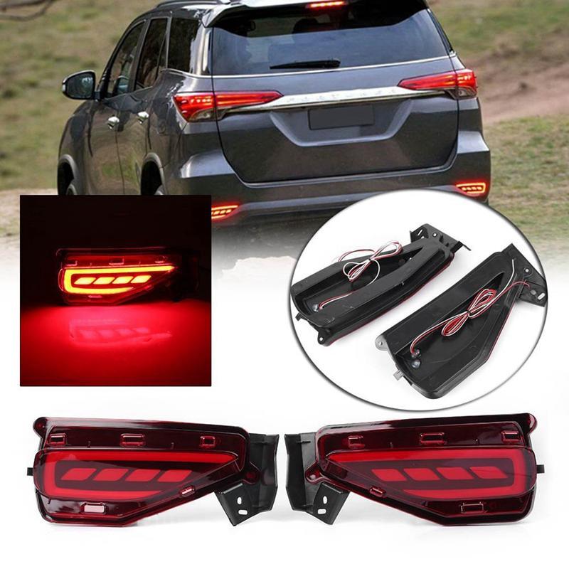 1 Pair Led Rear Bumper Reflector Brake Tail Light Lamp Fits 2015-2017 for Toyota Fortuner