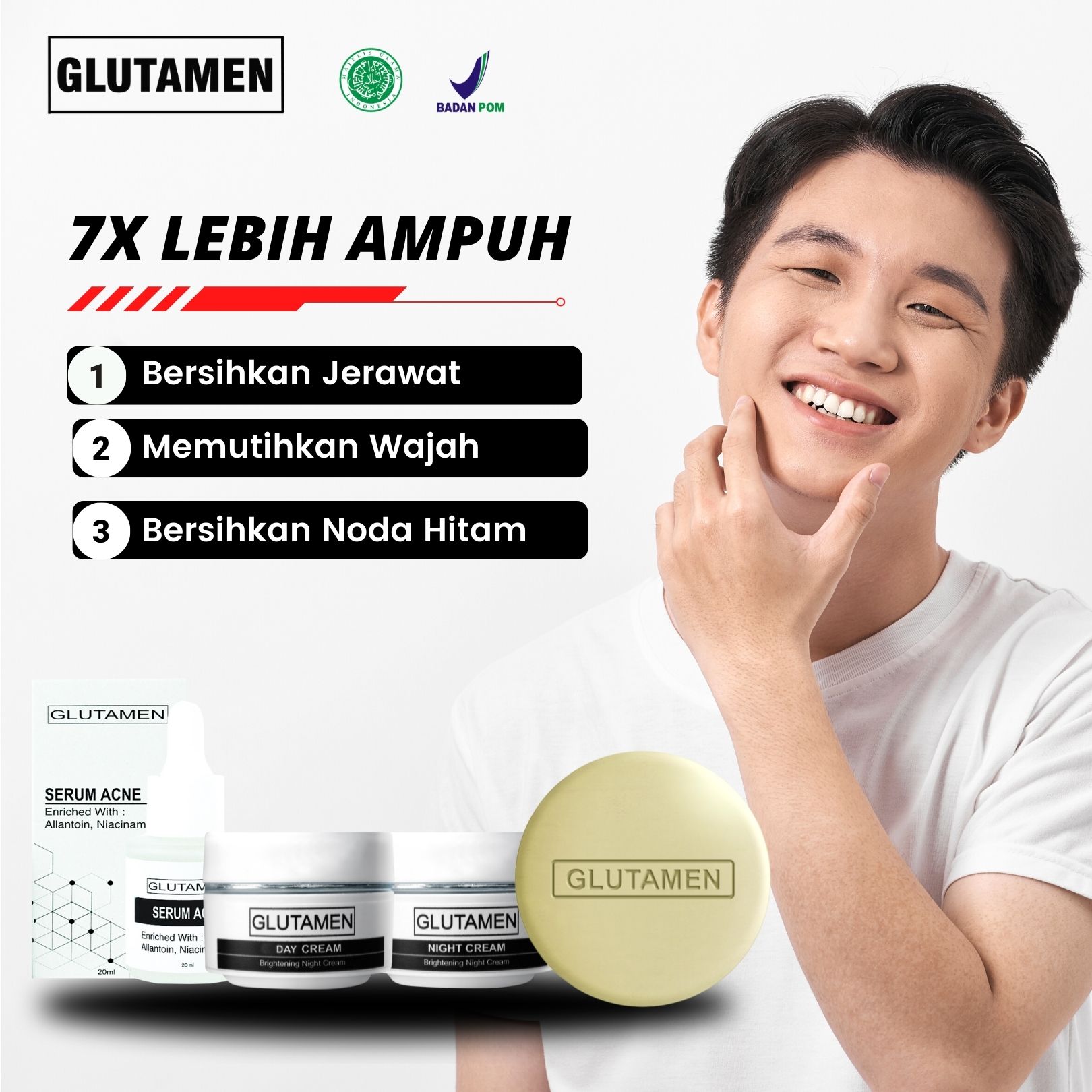 Paket 4in1 Glutamen Skincare Pemutih Kulit Wajah Pria Hanasui Men Serum ...