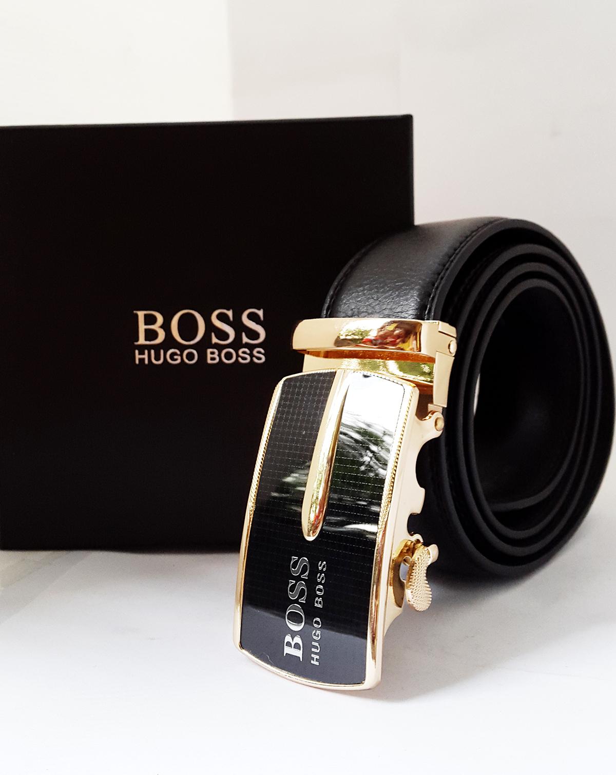 Gesper Pria / Ikat Pinggang / Ban Pinggang / Sabuk Pria Branded Hugo Boss Gold Exclusive 120cm - Black