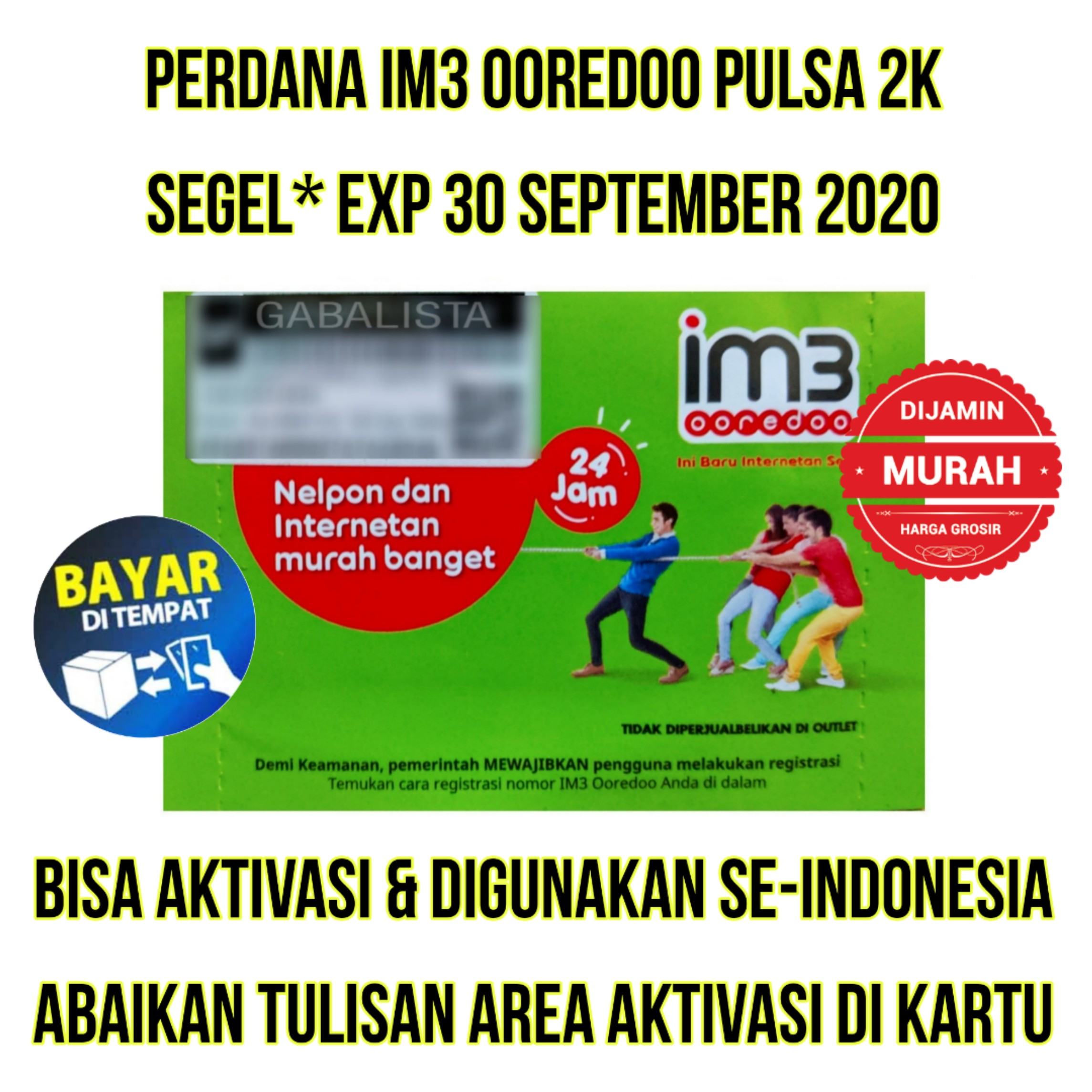 Kartu Perdana Indosat im3 ooredoo Pulsa 2k (BUKAN Telkomsel Simpati As Loop XL Axis Tri Smartfren)