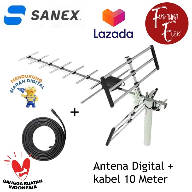 Sanex Antenna TV Digital Outdoor SN 889 + Free Kabel Antena 10 Meter