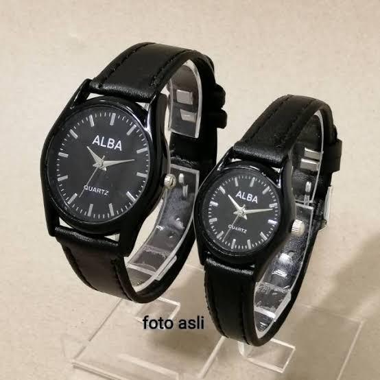 promo jam tangan wanita alba couplee''warna tali komplit'/Hitam / coklat terang / coklat muda''tali kulit japan