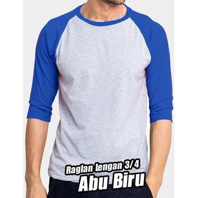 FINSTORE - KAOS RAGLAN PRIA COTTON COMBED 30S LENGAN 3/4 KOMBINASI ABU / BIRU BENHUR