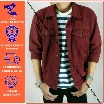 jaket denim maroon