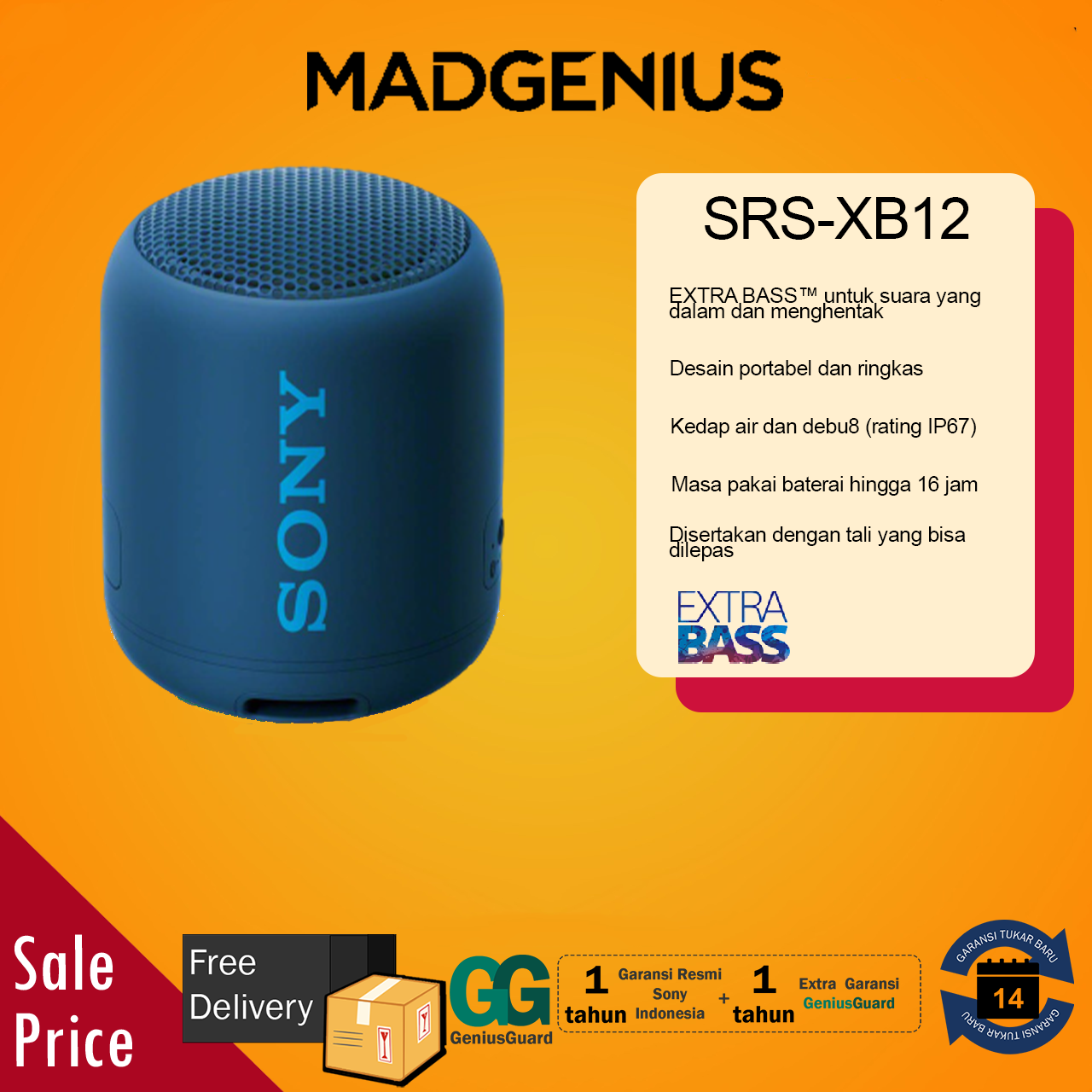 Bass Portable Wireless Speaker Sony Extra Bass Xb12 Srs Xb12 Sony