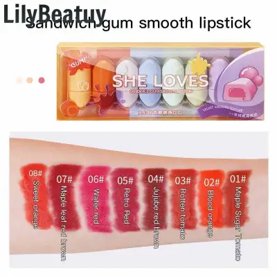 LilyBeatuy【Ready Stock】 8-color Capsule Lipstick Waterproof Matte Mini Lipstick Set Gloss And Makeup Cosmetics