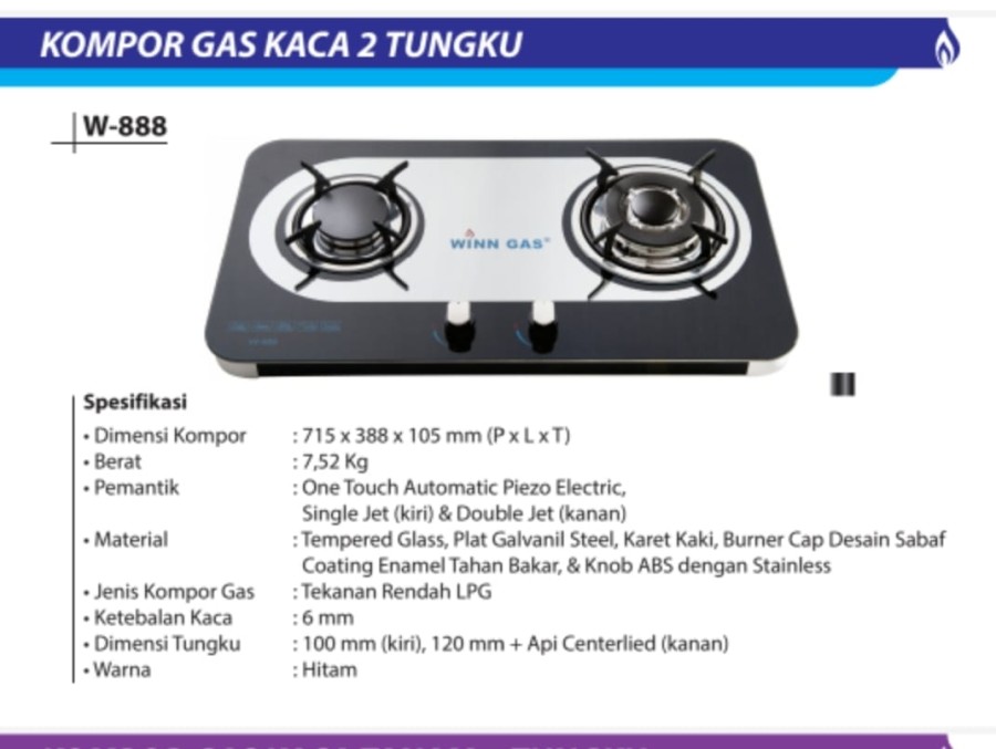 Kompor Winn Gas W-888 Kaca W888