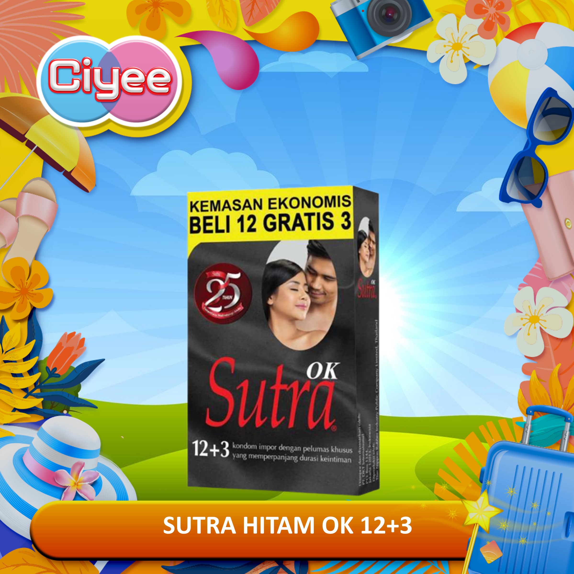 Kondom Sutra Hitam OK isi 12+3 Pcs / Kondom Impor Sutra OK Hitam