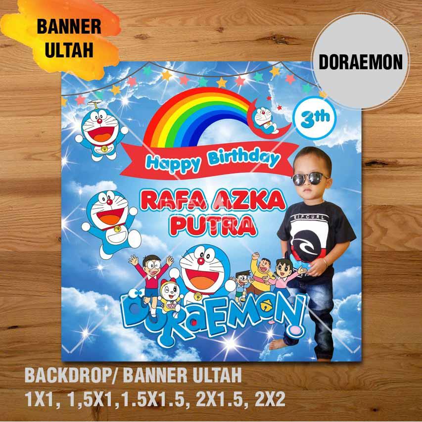 Ultah Doraemon Banner Backdrop Spanduk Ulang Tahun Ul Tah 1x1m 1 5