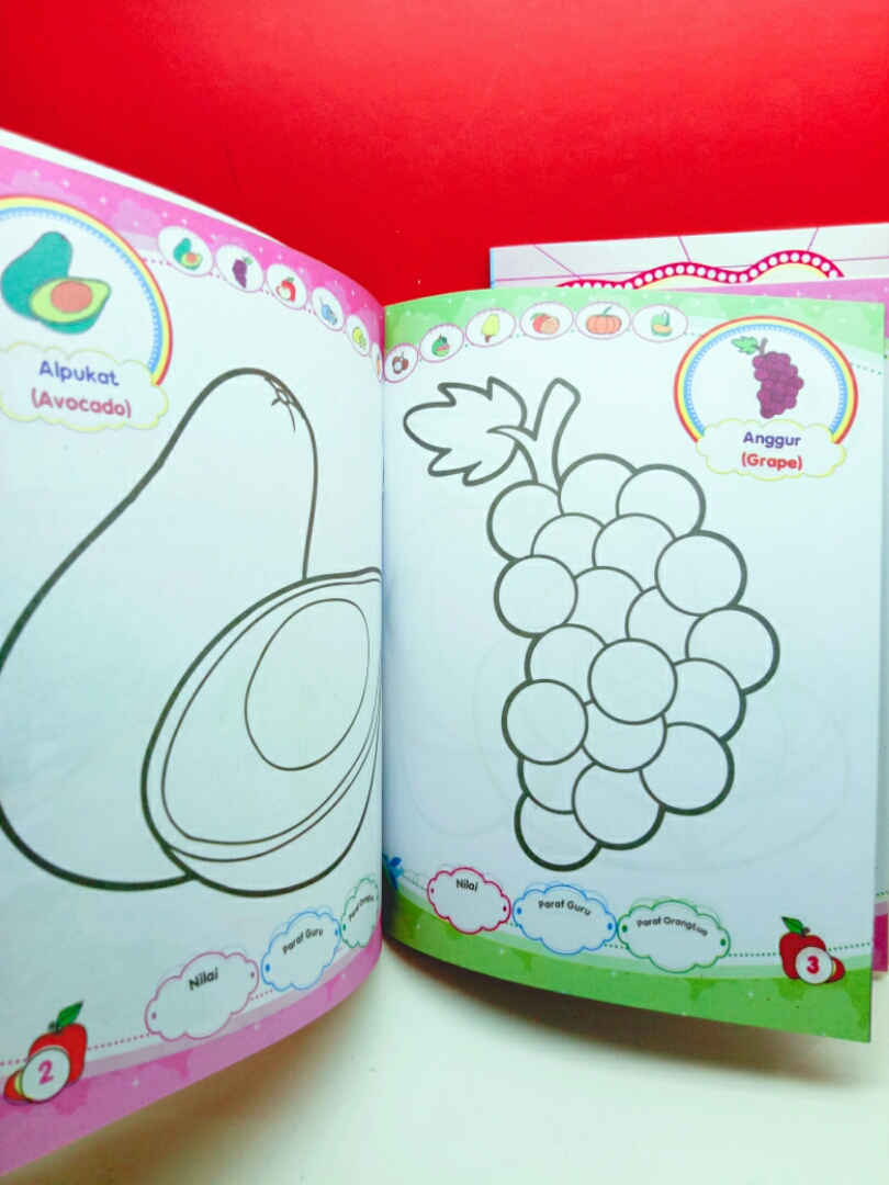 BUKU PAUD MEWARNAI BUAH2AN KERTAS HVS BERWARNA UK 20 X 14CM TEBAL 32 HALAMAN