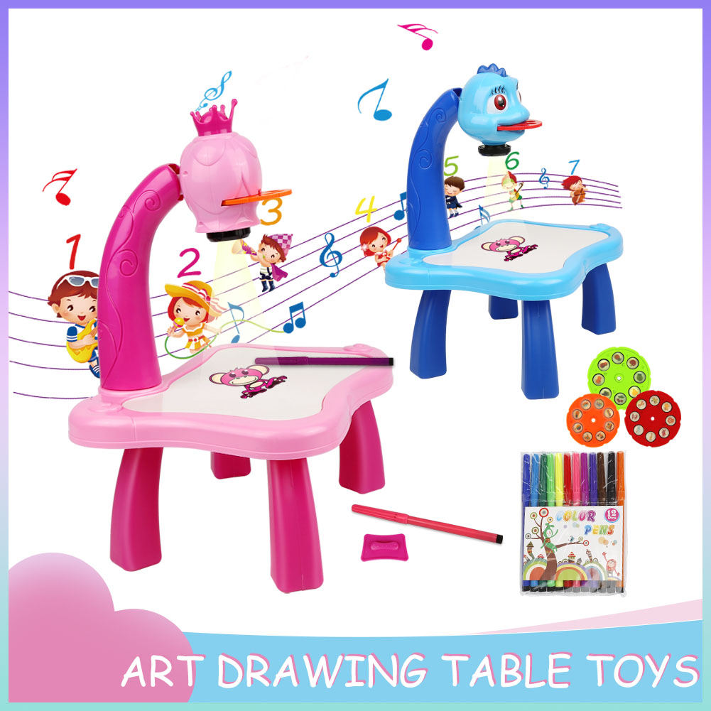 【Painting Board Desk】ของเล่นสำหรับวาดรูปเรียนรู้อย่างสนุกสนานชุดโต๊ะMulti-Functionเด็กเครื่องฉายไฟฟ้าโคมไฟเด็กการศึกษาการพัฒนาวาด