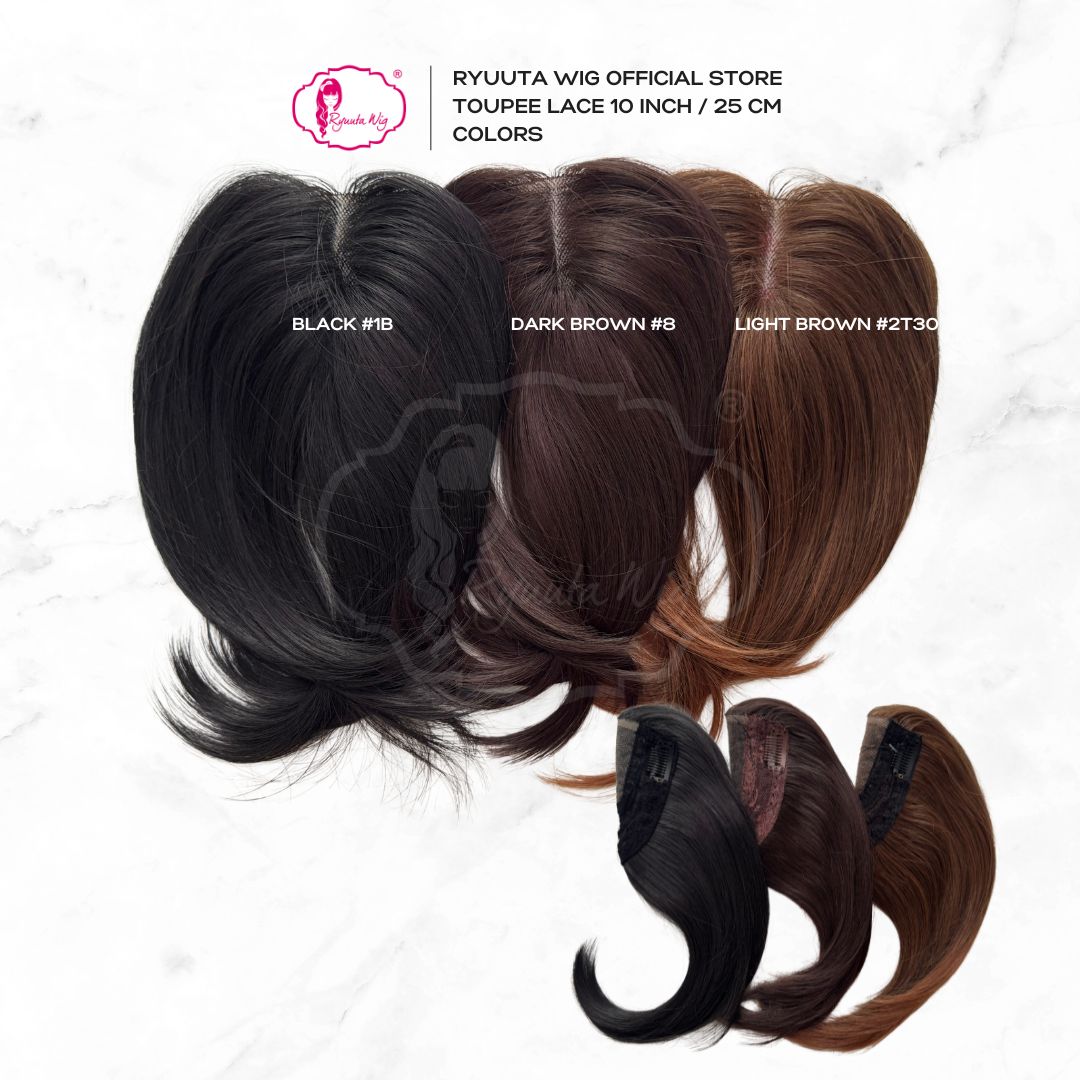 Ryuuta Wig Toupee Lace Lurus Premium Clips Hitam Coklat 10 inch