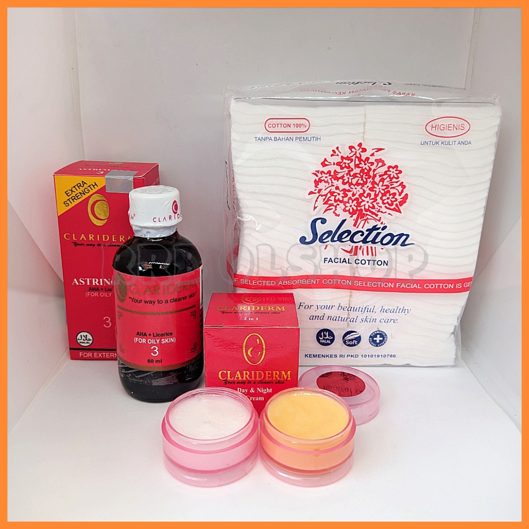 Paket 3 IN 1 Clariderm Plus Kapas Clariderm Astringent Alkohol No 3