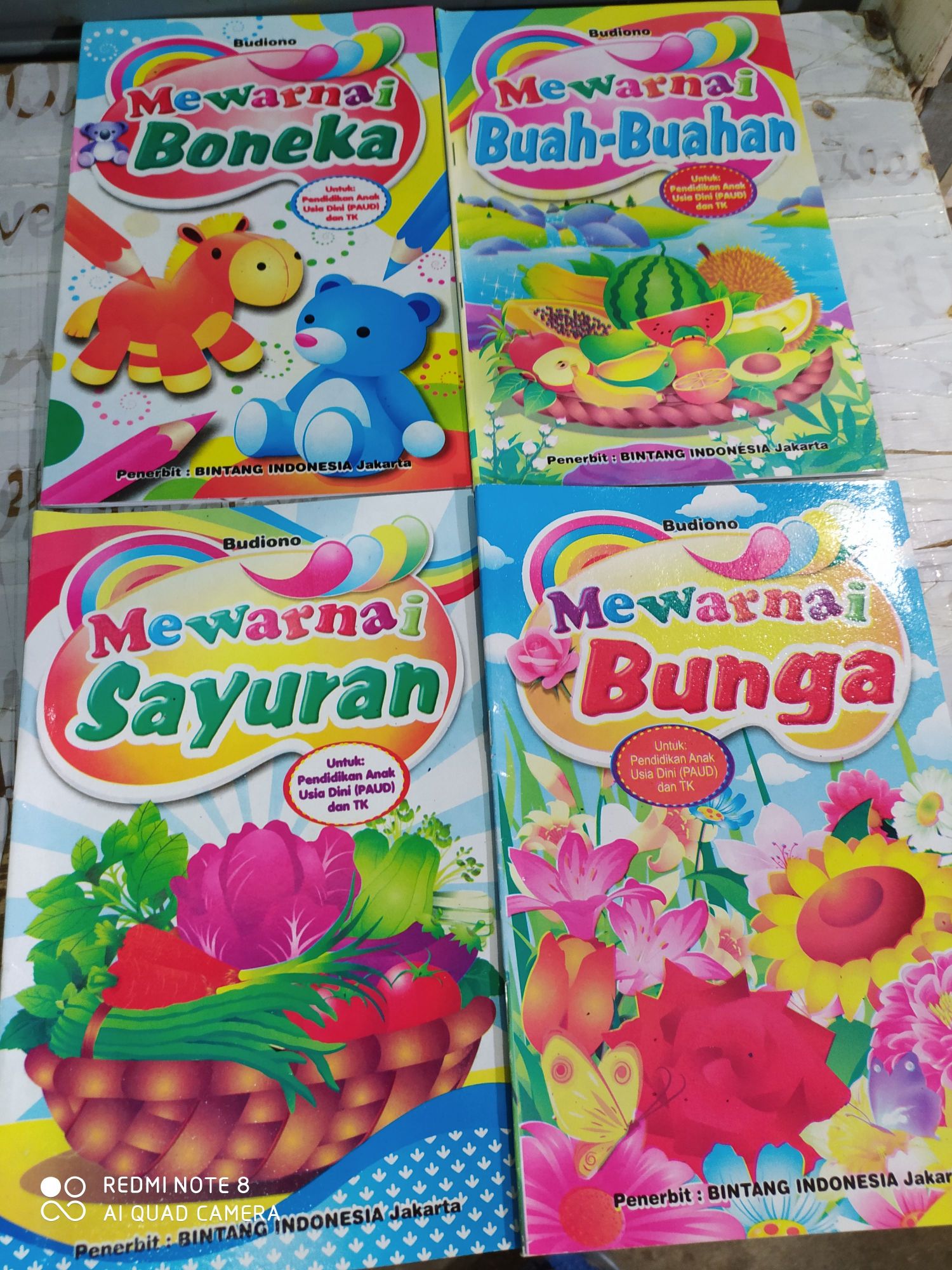 Paket 4 buku mewarnai Boneka sayuran buah & Bunga