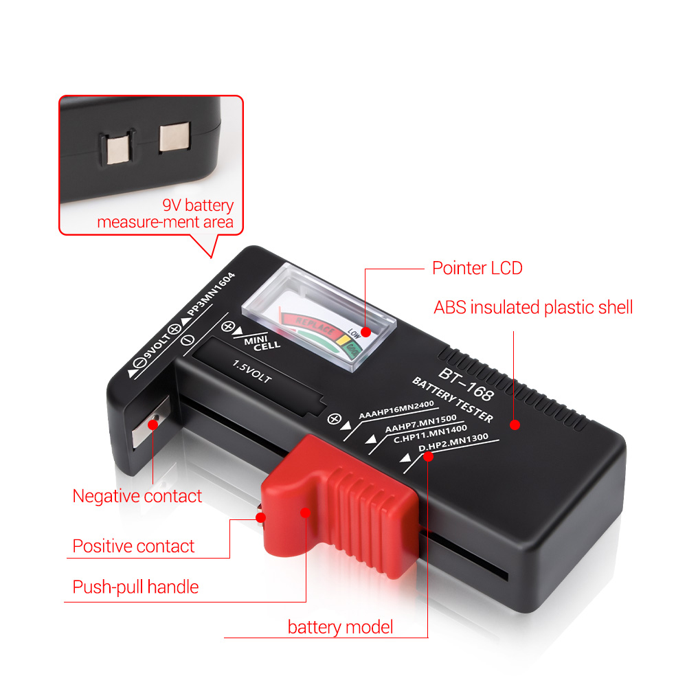 【ready in stock/on sale】BT168 Universal Digital Battery Capacity Tester LCD For 9V 1.5V AA AAA Cell C D Batteries