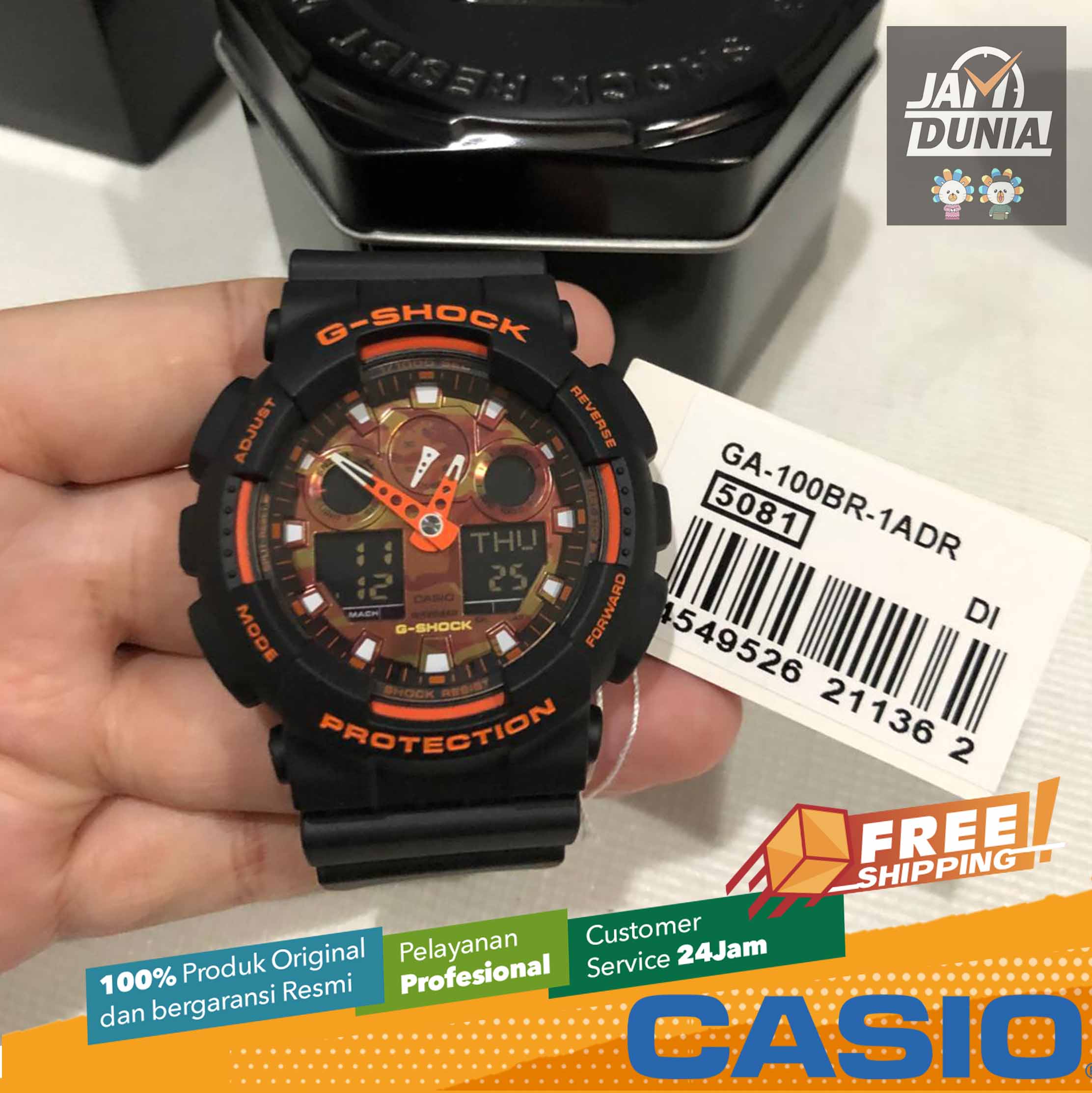 CASIO ORIGINAL - CASIO G-SHOCK - GA-100BR-1ADR Protection Digital - MEN -  Hitam - Strap Resin - Jam dunia JD19 # Jam Tangan Pria Cowok G SHOCK GSHOCK  GSHOK DIGITAL Analog +