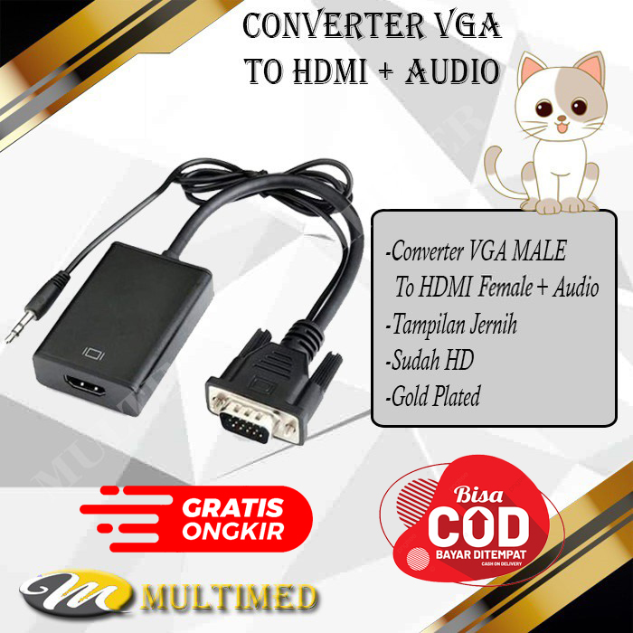 Converter Konektor VGA To HDMI + Audio Jack Bagus Lazada Indonesia