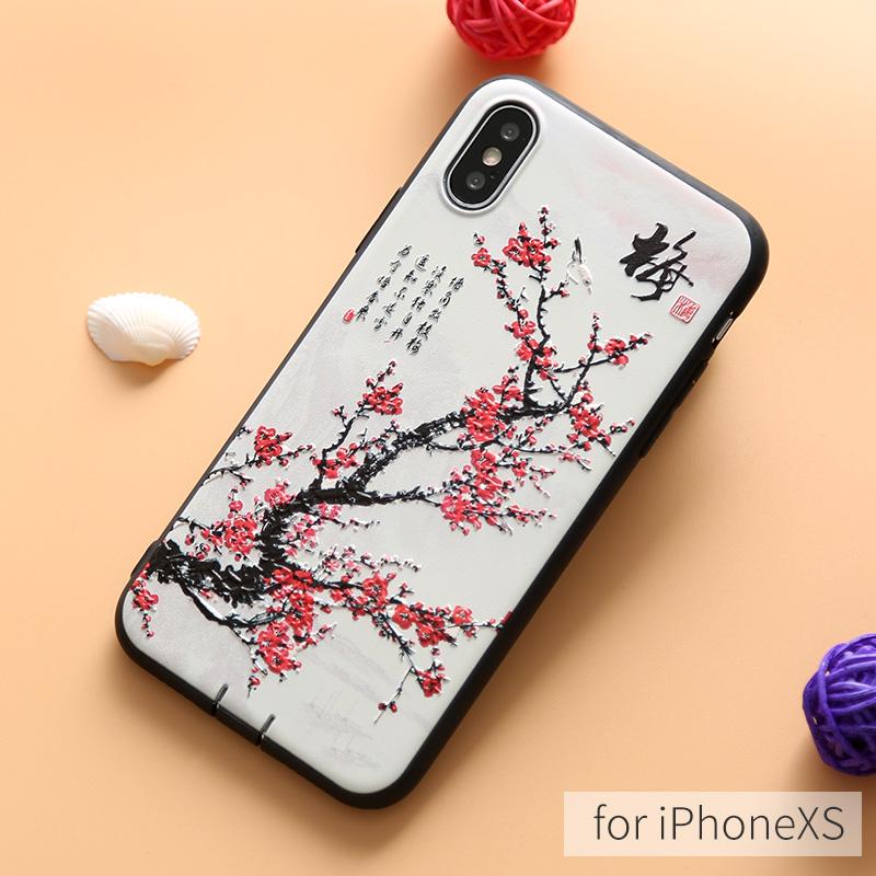 Terpelajar plum @ iphone6s/7/8/X/XR Casing HP Titoni suasana gaya Tiongkok model baru Apple ID XsMax gaya kuno model Wanita anti jatuh 8plus merah Titoni 古词 Bungkus Penuh Baur soft casing silikon