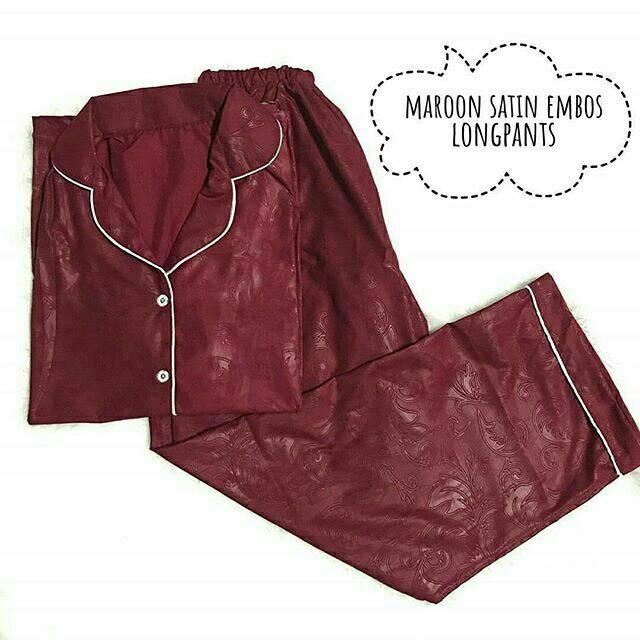 PusatModel CP Piyama Pajamas Embos sleepwear saku baju satin silky velvet