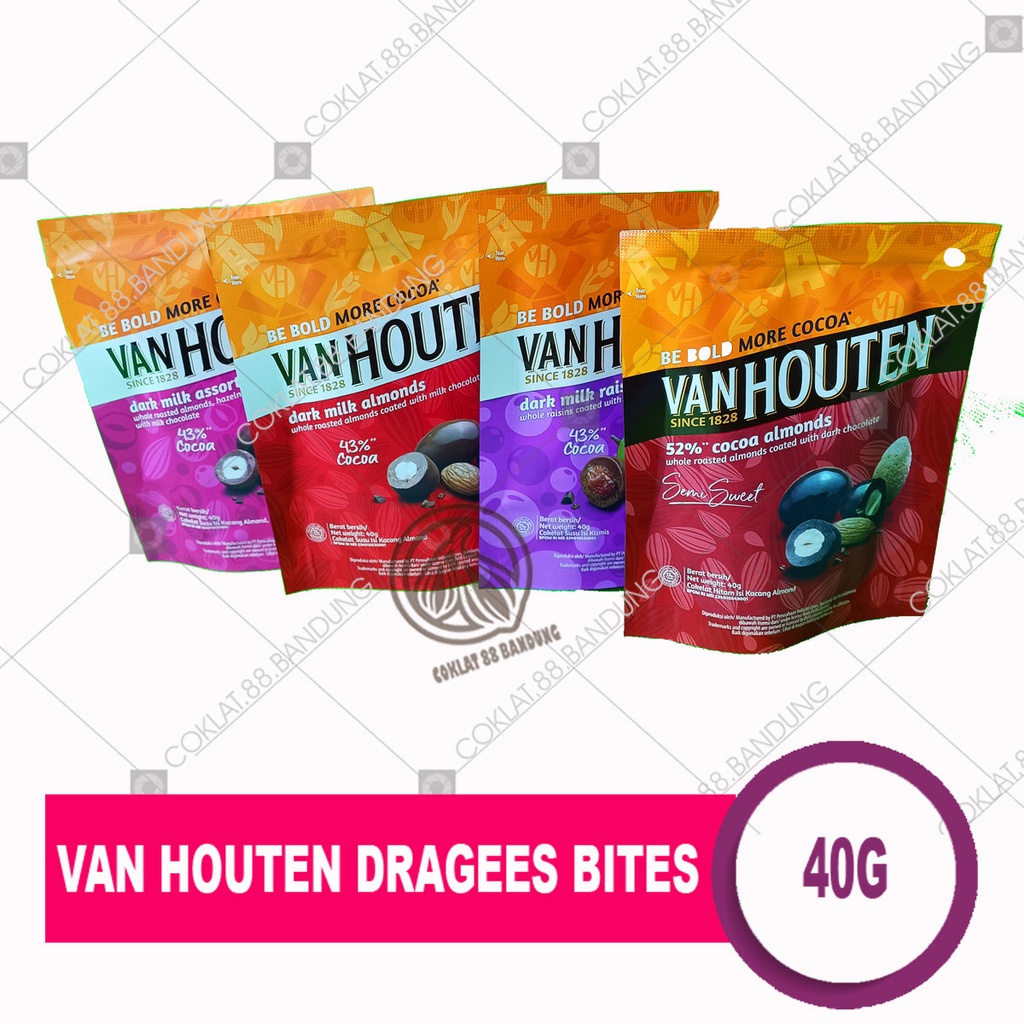 Van Houten 40gr Dark Milk Cokelat Dragees Pouch Coklat Vanhouten 40 Gr Bites Chocolate Almond 1748