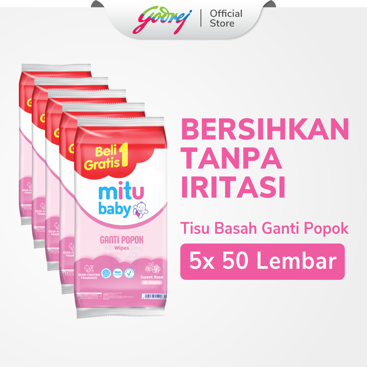 [Paket isi 5] B1G1 Mitu Baby Wet Wipes Ganti Popok 50s - Sweet Rose ...